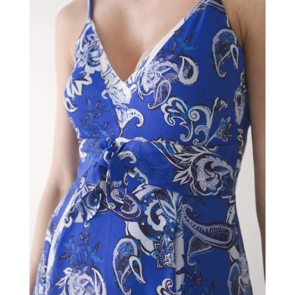 WHBM Mixed Print Chiffon Maxi Dress Paisley Bali Blue 4 - Picture 10 of 11